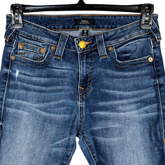 True Religion SZ 30 Stella Jeans Cropped Mid-Rise Distressed Stretch Whiskered - Picture 2 of 11